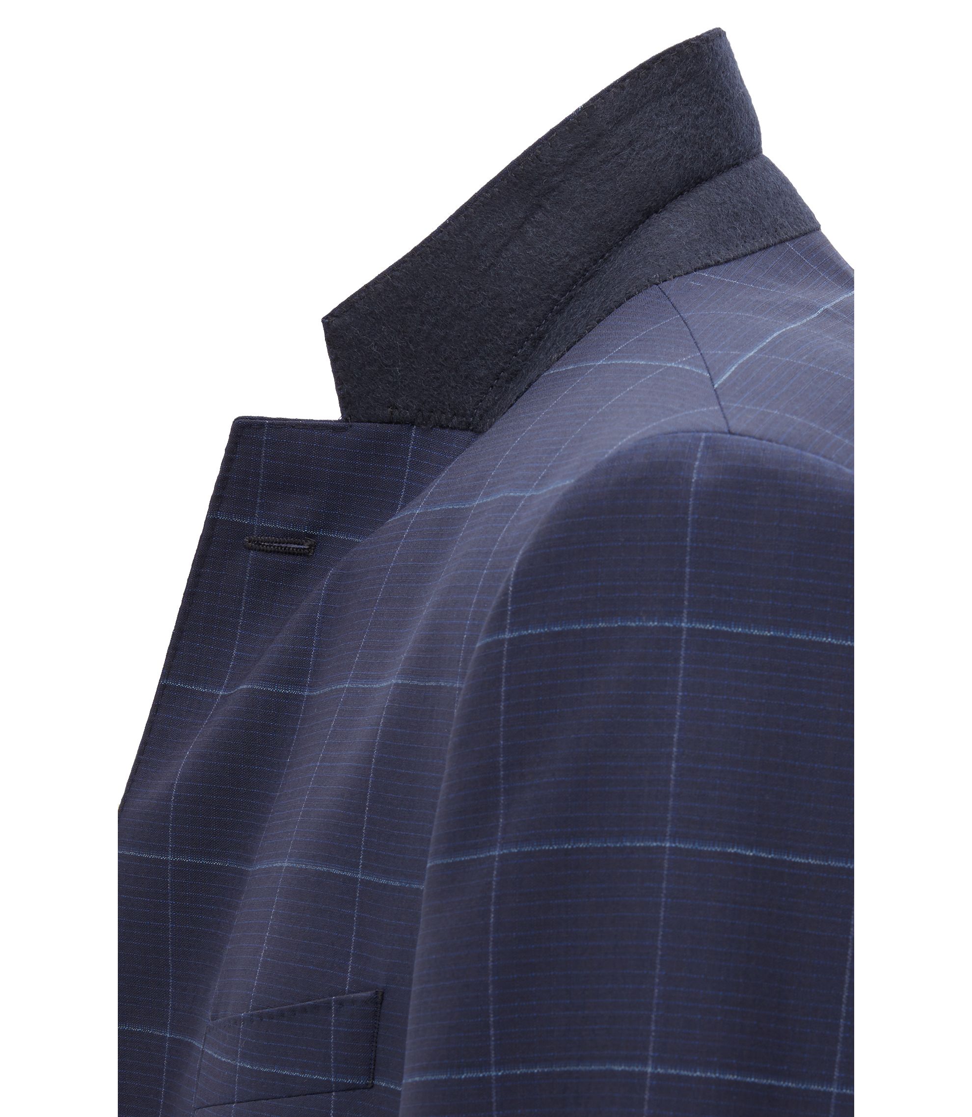BOSS - Slim-fit suit in plain-check virgin wool - Open Blue