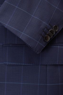 Slim-fit suit in plain-check virgin wool, Open Blue