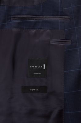 Slim-fit suit in plain-check virgin wool, Open Blue