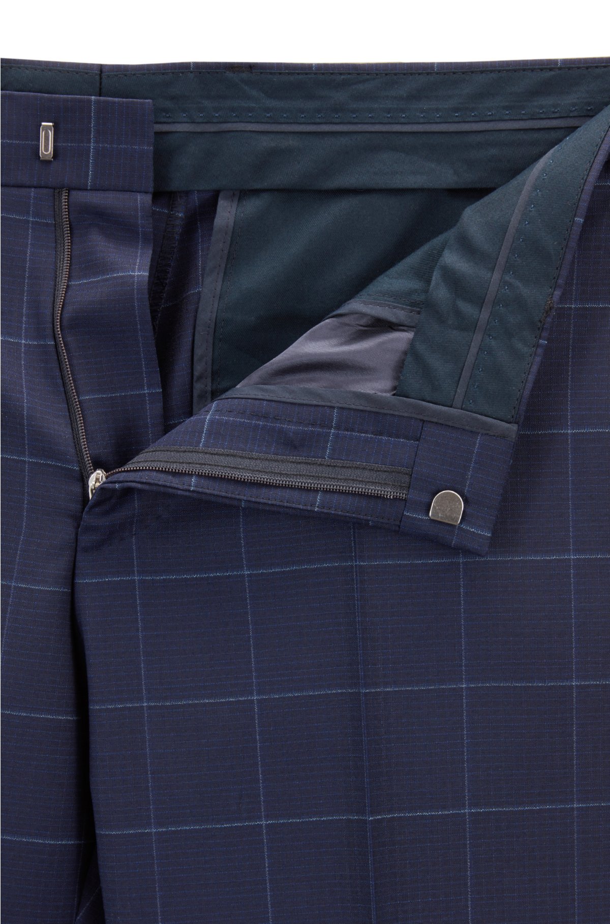 BOSS - Slim-fit suit in plain-check virgin wool