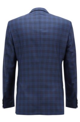 Slim-fit suit in a checked virgin-wool blend, Open Blue