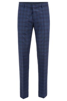 Slim-fit suit in a checked virgin-wool blend, Open Blue