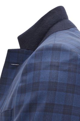 Slim-fit suit in a checked virgin-wool blend, Open Blue