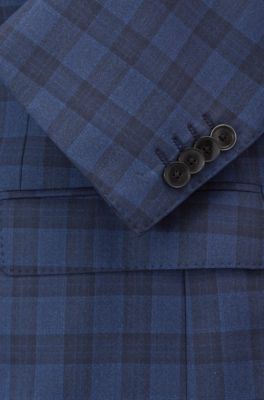 Slim-fit suit in a checked virgin-wool blend, Open Blue