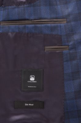 Slim-fit suit in a checked virgin-wool blend, Open Blue