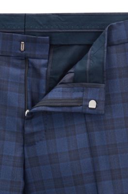 Slim-fit suit in a checked virgin-wool blend, Open Blue