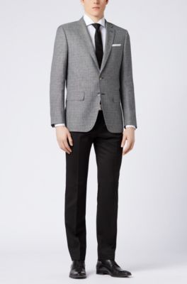 Slim-fit blazer with foldable pocket square, Grey