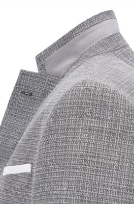 Slim-fit blazer with foldable pocket square, Grey