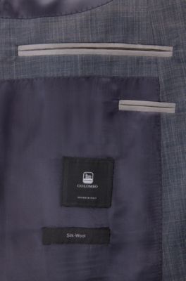 Slim-fit suit in virgin wool with silk, Open Blue