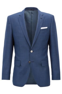 Slim-fit jacket in houndstooth virgin wool, Open Blue