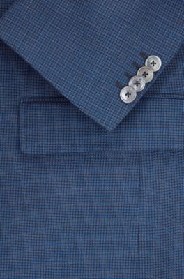 Slim-fit jacket in houndstooth virgin wool, Open Blue