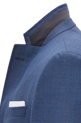 Slim-fit jacket in houndstooth virgin wool, Open Blue