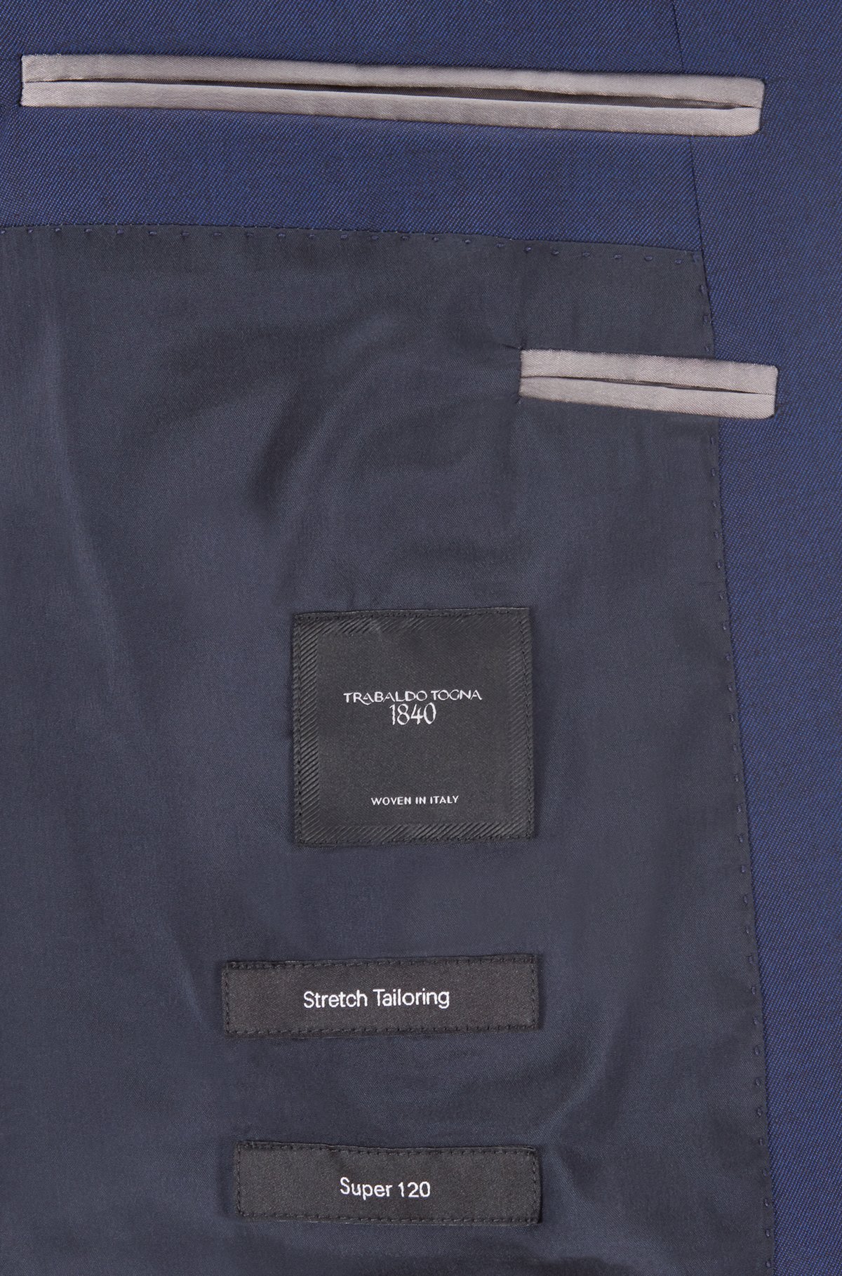 Slim-fit suit in virgin wool with natural stretch, Dark Blue