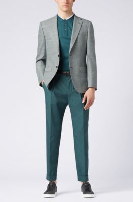 Regular-fit blazer in micro-patterned Italian cotton, Dark Green