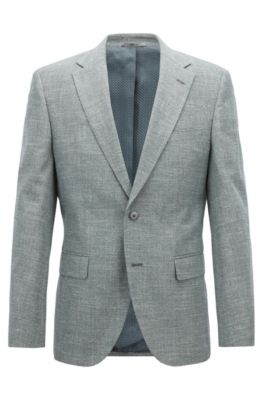 Regular-fit blazer in micro-patterned Italian cotton, Dark Green