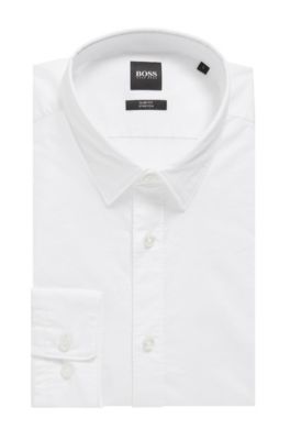 BOSS - Slim-fit shirt in stretch-cotton poplin - White