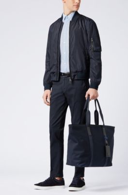 Slim-fit shirt in flamingo-print Italian cotton, Open Blue