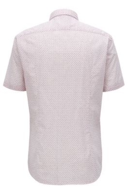 Slim-fit shirt in flamingo-print Italian cotton, Open Red