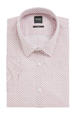 Slim-fit shirt in flamingo-print Italian cotton, Open Red