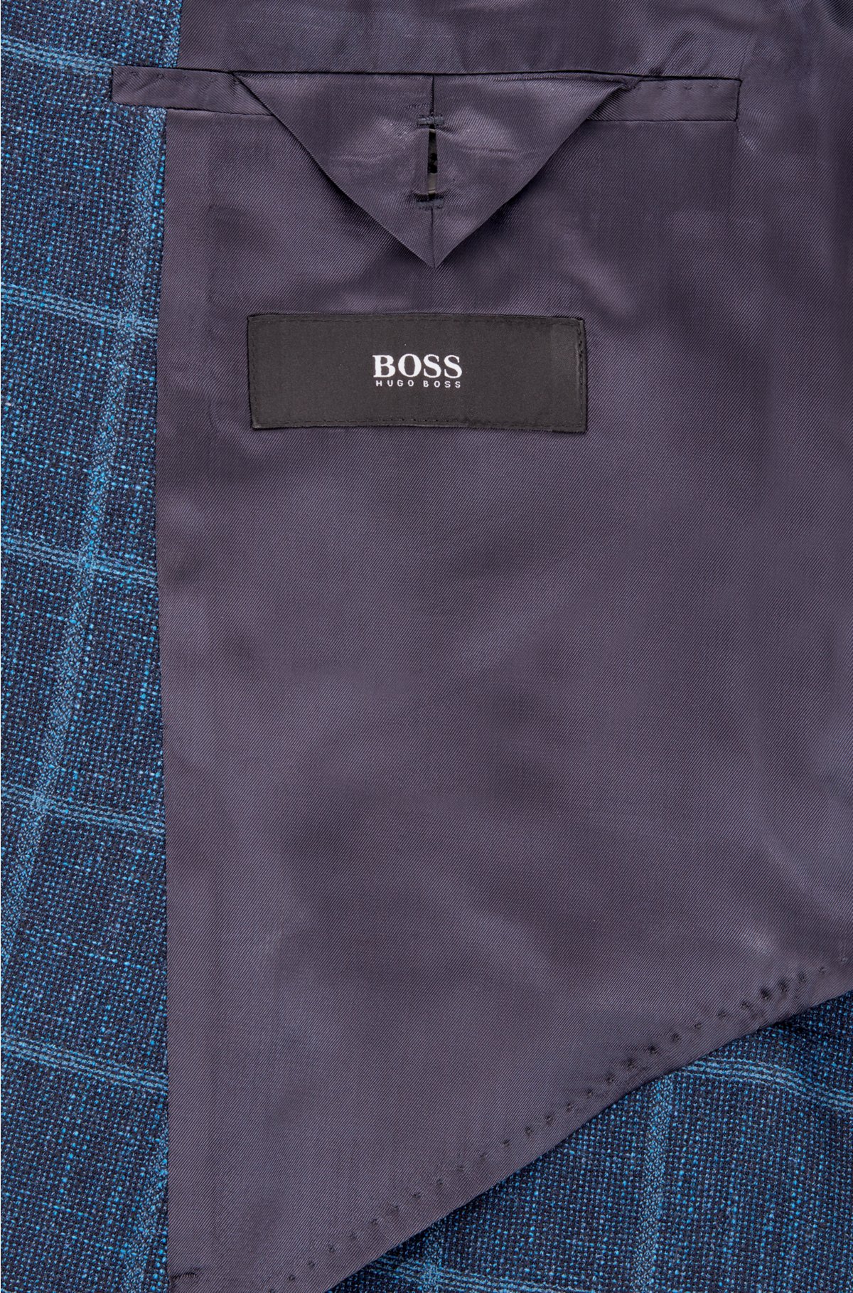 BOSS - Slim-fit blazer in check virgin-wool blend