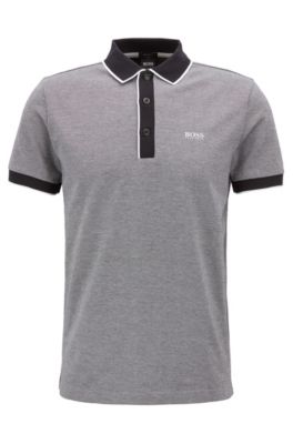 Regular-fit polo shirt in three-colored cotton piqu&eacute;, Black