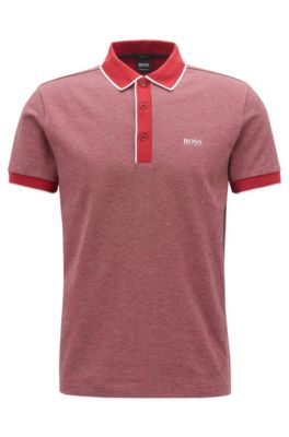 Regular-fit polo shirt in three-colored cotton piqu&eacute;, Dark Red