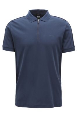 BOSS Zip front polo shirt in cotton with tonal stripes