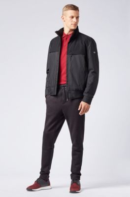 Regular-fit polo shirt in suede-effect cotton jersey, Dark Red