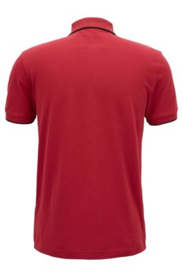 Regular-fit polo shirt in suede-effect cotton jersey, Dark Red