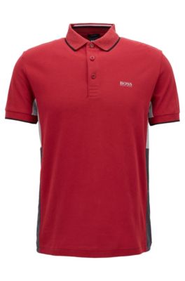 Regular-fit polo shirt in suede-effect cotton jersey, Dark Red