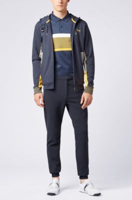 Slim-fit polo shirt with color-block stripes, Dark Blue