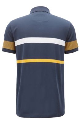 Slim-fit polo shirt with color-block stripes, Dark Blue