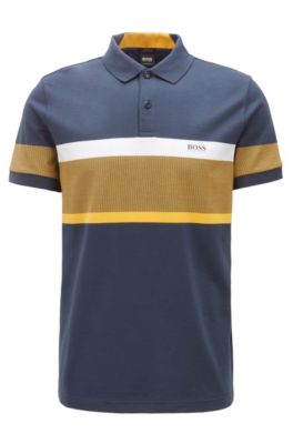 Slim-fit polo shirt with color-block stripes, Dark Blue