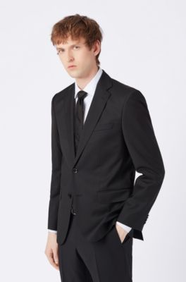 Regular-fit suit in virgin wool serge, Black
