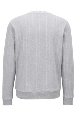 Slim-fit sweatshirt with flock-print logo and pinstripe, Light Grey