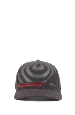 Snap-back cap in stretch fabric with stripe print, Charcoal