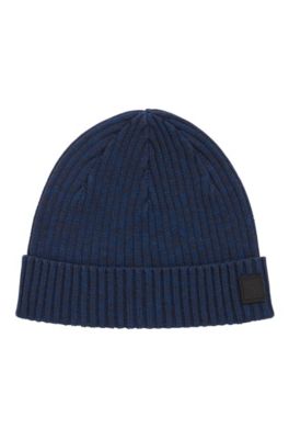 BOSS - Ribbed beanie hat in a mouliné cotton blend