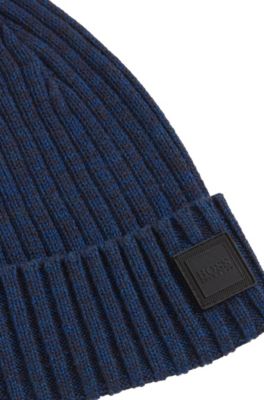 Ribbed beanie hat in a moulin&eacute; cotton blend, Dark Blue