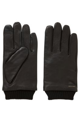 BOSS - Touchscreen leather gloves with 