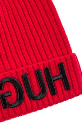 Unisex beanie hat in wool with reverse logo, Red