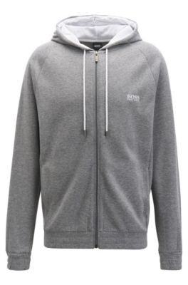 Hugo Boss - Hooded Loungewear Jacket In Double Faced Melange Fabric - Grey
