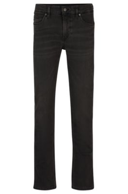 BOSS Slim-fit jeans in faded-black stretch denim Dark Grey