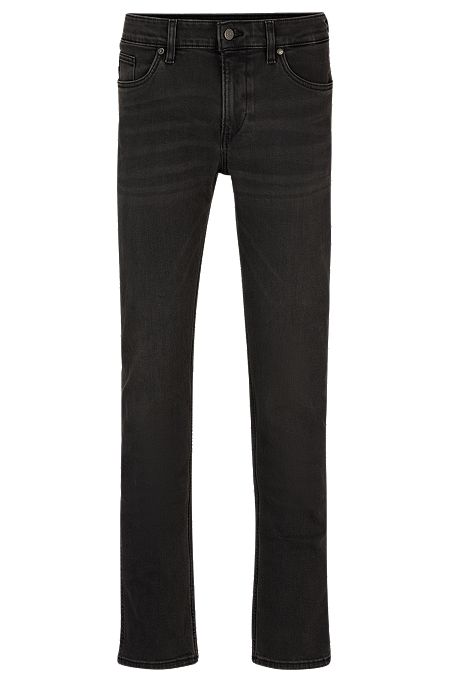 Slim-fit jeans in faded-black stretch denim, Dark Grey