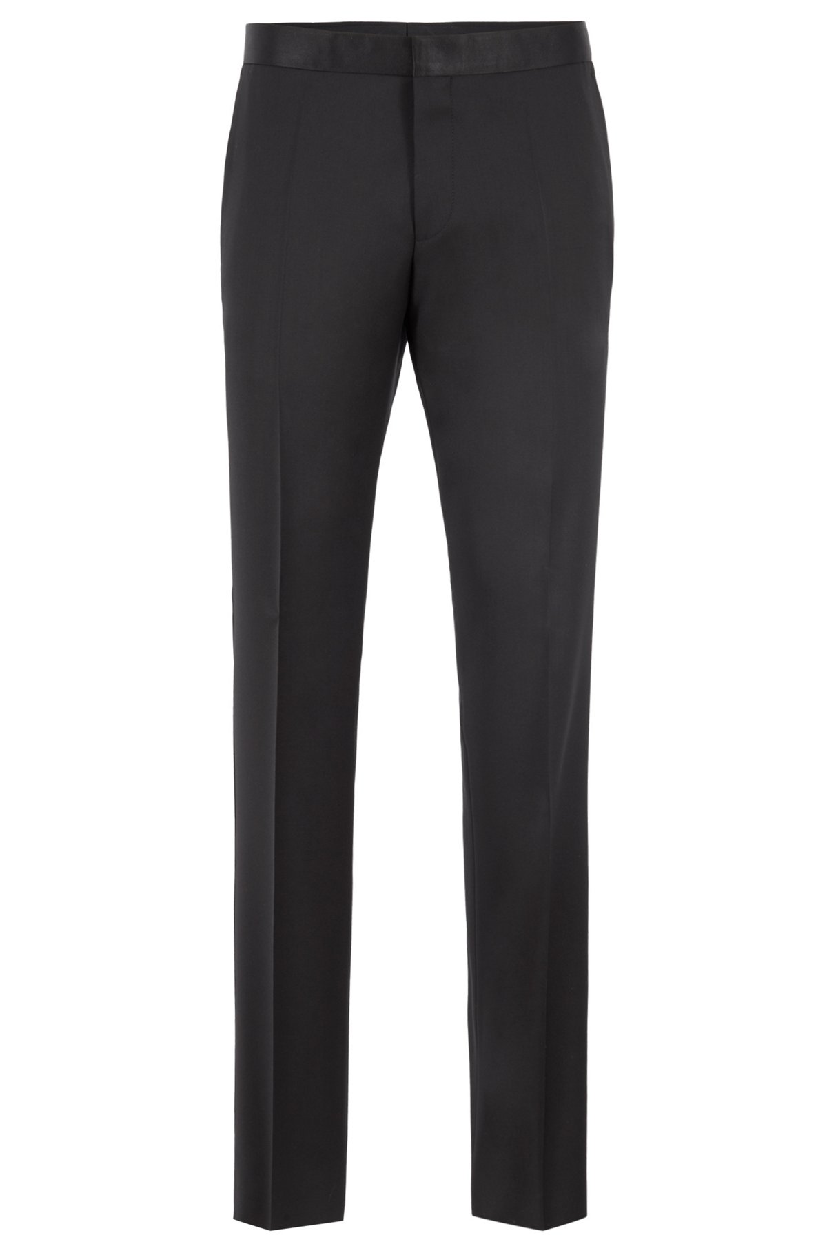 Slim-fit tuxedo in virgin wool with silk trims, Black