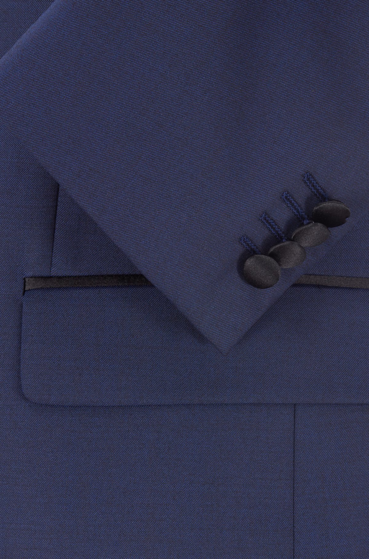 Slim-fit tuxedo in virgin wool with silk trims, Dark Blue