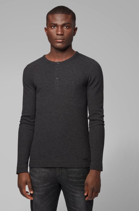 Download BOSS - Slim-fit Henley T-shirt in heather waffle cotton