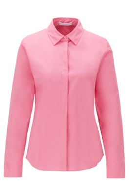 Hugo Boss - Regular-fit Tailored Blouse In Stretch Cotton Poplin - Light Pink