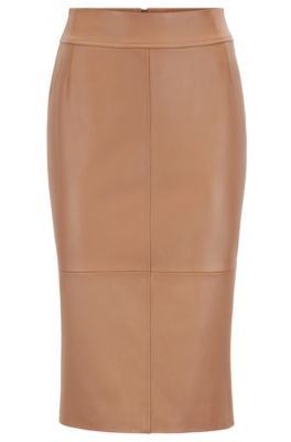 Hugo Boss Regular-fit Pencil Skirt In Lambskin In Light Brown