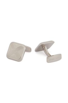 Hugo Boss - Square Cufflinks With Intersecting Etched Lines - Silver