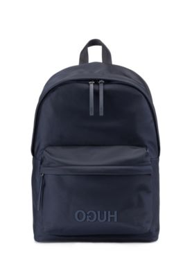 Hugo Boss - Reverse Logo Backpack In Structured Nylon With Top Handle - Dark Blue